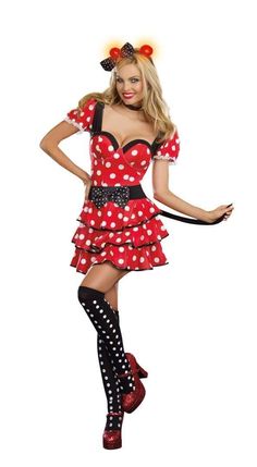 a woman dressed in minnie mouse costume