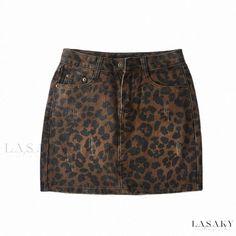 Lasaky - Yang Mi Leopard Print Denim Midi Skirt Casual Brown Denim Skirt With Pockets, Print Denim, Denim Midi Skirt, Printed Denim, Types Of Skirts, A Line Skirt, A Line Skirts, Leopard Print, Midi Skirt