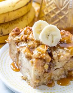 a close up of a plate of food with bananas