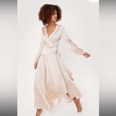 Brand New Wrap Dress Made Of Satin. Open Draping Back. Satin Long Sleeve Dress, Bridal Aesthetic, Satin Wrap Dress, Satin Long Sleeve, Fitted Mini Dress, Mini Cami Dress, Silky Dress, Maxi Slip Dress, Pleated Maxi Dress