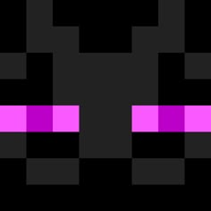 a black and purple pixel face with pink squares on the bottom, in front of a dark background