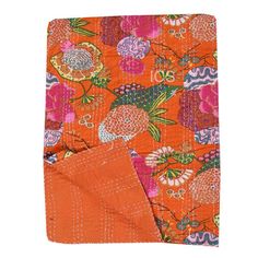 an orange and pink flowered cloth with the words moonflowers on it in yellow