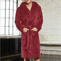 Season:Winter,Fall; Fabric:Fleece,Flannel; Sleeve Length:Long Sleeve; Gender:Men's; Nightwear Style:Pajamas,Bathrobe,Sleepwear,Bath Robe,Robe,Towel Robe; Style:Plush,Warm; Tops Type:Hoodie; Occasion:Bed,Home; Age Group:Adults; Function:Warm; Pattern:Pure Color; Special Size:Plus Size; Listing Date:10/14/2021; Length:null; Bust:null Pajamas Robe, Winter Sleepwear, Bathrobe Men, Hooded Robe, Plus Size Pajamas, Coat Men, Red Fleece, Inventors, Fleece Pajamas