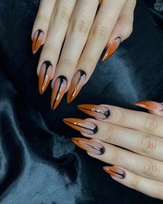 Gothic Fall Nails, Complex Nail Art, 2024 Fall Nail Trends, Edgy Nail Ideas, Spiral Nails, Designs On Nails, Thermal Nails, White Tip Nails, Witchy Nails