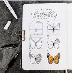 Draw A Butterfly, Bullet Journal Work, Flower Drawing Tutorials, Delicate Butterfly, Butterfly Drawing, White Gel Pen