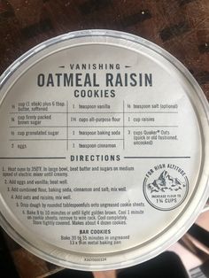 the label for an oatmeal raisin cookie is displayed on a table