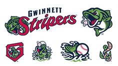 the logos for different sports teams are depicted in this image, including baseballs and alligators