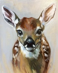 an oil painting of a deer's face