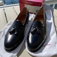 Gorgeous Salvadore Ferraganno Rare-Nilo Dress Loafers Tassel/ Cap Toe Mens Made In Italy 11 D Brand New- Never Worn Stored In Non Smoking, Non Pet Environment Still In Original Covers/ Box/ Dust Covers Even Smell Brand New Perfect Condition Happy To Answer All Questions :) Designer Tassel Loafers With Rubber Sole For Business, Designer Business Tassel Loafers With Brogue Detailing, Designer Slip-on Tassel Loafers For Business, Designer Business Tassel Loafers Slip-on, Designer Business Tassel Slip-on Loafers, Designer Tassel Loafers With Branded Insole And Round Toe, Black Branded Insole Tassel Loafers For Semi-formal Occasions, Black Semi-formal Tassel Loafers With Branded Insole, Semi-formal Black Tassel Loafers With Branded Insole