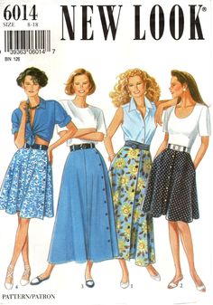 three women's skirts, one in blue and the other in white