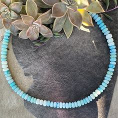 "\"Seabreeze\"  Opal Candy necklace. Beautiful 8-10mm  light blue gemstones are strung together making this  perfect choice for a layered necklace.     **The necklace extender provides the flexibility to wear your necklace at lengths ranging from 16 to 20 inches. It can be easily adjusted to suit your specific needs and preferences. If you would like a size outside this range, please see added length listing." Turquoise Aquamarine Round Bead Necklaces, Adjustable Light Blue Necklaces With Natural Stones, Blue Amazonite Round Bead Necklaces, Blue Single Strand Amazonite Beaded Necklaces, Blue Amazonite Single Strand Beaded Necklaces, Blue Amazonite Single Strand Necklace, Handmade Blue Amazonite Beaded Necklace, Light Blue Gemstone, Southern Art