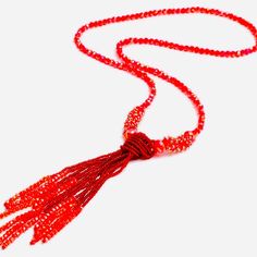 Beaded Tassel Shirin Pendant Necklace Chain 26” L Pendant 6” L No Closure Glass Smoke Free Household Red Crystal Necklace, Feather Pendant Necklace, Floral Statement Necklace, Turquoise Statement Necklace, Amrita Singh, Crystal Choker Necklace, Turquoise Flowers, No Closure, Coral And Gold