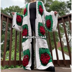 Lounge Streetwear, Streetwear Cardigan, Hippie Cardigan, Cybercore Y2k, Long Crochet Cardigan, Cardigan Kimono, Kimono Duster, Crochet Rose, Crochet Cardigan