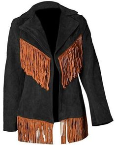 Women Suede Leather American Native Style Jacket Fringed -  Black & Brown ITEM SPECIFICATIONS (item number: 225151189603) Visit our store Semabiz   ·         100 % genuine top quality suede leather. ·         Black & brown contrast color (can be customized). ·         Customized outside & 1 inside pockets. ·         Regular sizes from XXS – 5XL (see chart size) ·         Closure: buttons (can be customized as zipper etc.) ·         Lining Material : Polyester ·         Front & back fringed  ·         Stitched work & contrast fringes       WOMEN CHART SIZE Measurements  (Inches)     What is Your Actual Chest Size What Size You Need Jacket Chest Size Jacket Sleeves How to measure your size 30 – 32 XXS 34 22.0 32– 34 XS 36 22.5 34– 36 S 38 23.0 36– 38 M 40 23.5 38 – 40 L 42 24.0 40– 42 XL 44 Fall Leather Outerwear With Fringe, Leather Fringe Outerwear For Fall, Chic Leather Jacket With Fringe For Fall, Black Leather Outerwear With Fringe, Black Leather Fringe Outerwear, Black Fringed Outerwear For Winter, Black Fringe Outerwear For Winter, Black Leather Jacket With Fringe For Spring, Edgy Brown Fall Outerwear