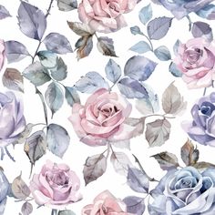 watercolor painting of pink and blue roses