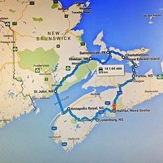 a large map shows the route from new brunswick to cambridge, n y on this screen