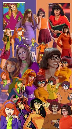 many different pictures of women with glasses and hair in the style of cartoon character characters