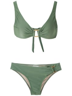 Green metallic embellishments bikini set from Amir Slama featuring a v-neck top with gathering details, no bra support, gold-tone hardware, an engraved logo, a back tie fastening, and a bottom with gold-tone hardware, an elasticated trim, a lining and a satin-like fabric with fresh touch. Long Swimsuit Coverups, Ego Clothing, Beautiful Bathing Suits, Designer Beach Wear, Cover Beachwear, Summer Swim Suits, Swimsuit Fashion, Support Bras, Beachwear For Women