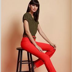 Brand New. Size 14, But Fits Like A Size 12. Color Is Red Harbor Red Mid-rise Work Pants, Chic Red Mid-rise Pants, Red Mid-rise Summer Pants, Stretching For Beginners, Beginners Yoga, Business Casual Work, Womens Capri Pants, Eva Mendes, Bootcut Pants