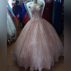 Nwt Sweetheart Strapless Glitter Quinceanera Sweet Sixteen Dress Color: Rose Gold. Size:M Petticoat Not Included. Glamorous Quinceanera Dress With Sweetheart Neckline, Pink Sequined Ball Gown For Quinceanera, Glamorous Pink Quinceanera Dress, Glamorous Pink Ball Gown With Sweetheart Neckline, Pink Sequined Quinceanera Dress, Pink Sequin Dress For Quinceanera, Glamorous Pink Quinceanera Dress For Prom Season, Glamorous Pink Dress For Quinceanera, Glamorous Pink Quinceanera Dress For Prom