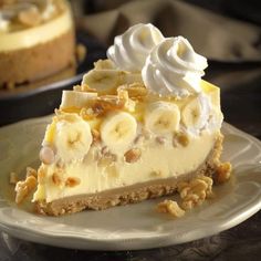 a slice of banana cream pie on a plate