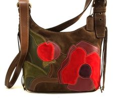 MINT COACH FINEST SUEDE RED FLORAL POPPY FOR PEACE HIPPIE MESSENGER BAG 9257 WOW 2004 Style, Cute Shoulder Bags, Funky Bags, Small Hand Bags, Messanger Bag, Unique Purses, Vintage Purse, Vibrant Design