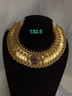 Kasu Necklace Designs, Kaasula Haaram, Kasu Necklace, Ruby Necklace Designs, Vaddanam Designs, Coin Jewellery