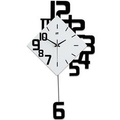 a white clock with black numbers hanging from it's sides and the number six on each side