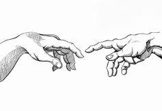 two hands reaching out towards each other with one hand pointing at the other's finger