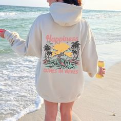 Happiness Comes In Waves Hoodie, Summer Hoodie, Surfing Sweatshirt, Surfer Gift, Summer Holiday Hoodie, Beach Vacation Sweater, Beach Vibes ABOUT US: Are you looking for customized soft/lovely/comfy apparels for your loved ones? Then welcome to TXcustomtee Customer service is always our priority. If you have any questions, please feel free to message. HOW TO ORDER: * Select your clothing style, size and color from drop down menus. * Select the quantity. * (If provided for that listing) Add your Happiness Comes In Waves, Summer Hoodie, Holiday Hoodies, Gifts For Surfers, Aesthetic Board, Cute Sweatshirts, Beach Vibes, Beach Vibe, Summer Holiday