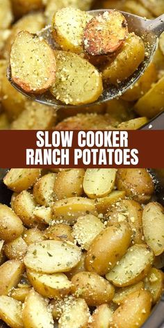 two pictures showing how to make slow cooker ranch potatoes