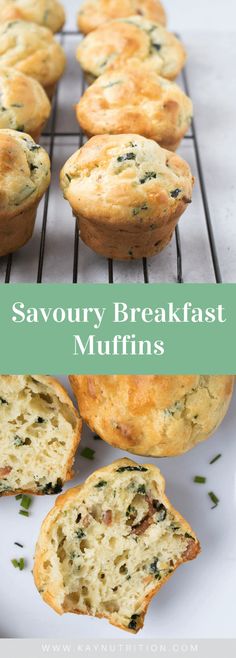 savory breakfast muffins on a cooling rack with the words savory breakfast muffins above them