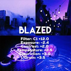 an advertisement for a concert with the words blazed in blue and purple lights above it