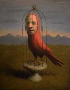 a painting of a bird in a cage