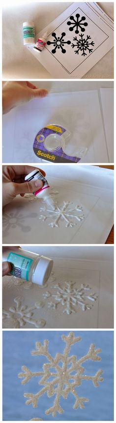 snowflake stencils are being used to make an ornament