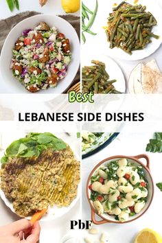 a collage of different authentic lebanese side dishes Greek Foods, Vegan Side Dishes, Vegan Milk