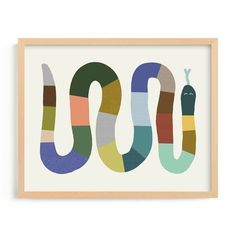 a framed print with the word snake in multicolors