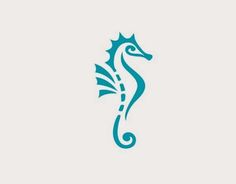 a blue sea horse logo on a white background