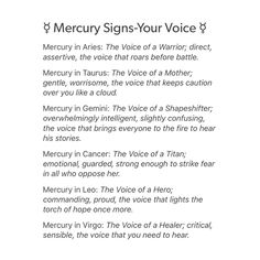 a poem written in black and white with the words'mercuy signs - your voice '