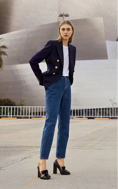 Balmain blazer, balenciaga jeans, gucci loafer pumps Princeton Gucci Loafers Outfit, Balmain Blazer Outfits, Tonal Outfits, Mom Jeans Outfit Winter, Custom Outfits