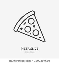 a slice of pizza with different toppings on the plate line icon, flat design