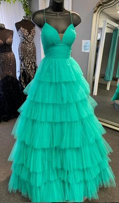 A-line Tulle Evening Dress With Ruffles, Tiered Ruffle Maxi Dress For Prom Season, Tiered Ruffle Maxi Dress For Prom, Tulle A-line Evening Dress With Ruffles, Tiered Evening Dress With Ruffled Skirt, Voluminous Tulle Floor-length Dress, Floor-length Voluminous Tulle Dress, Voluminous Floor-length Tulle Dress, Prom Dresses With Ruffles And Tiered Skirt