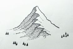 a snow covered mountain with trees and birds flying over it