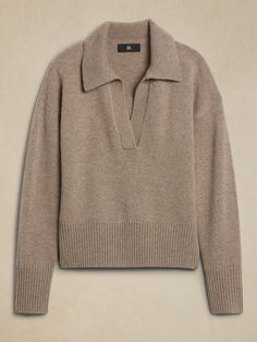 Luna Cashmere Sweater Polo | Banana Republic Winter Knitwear, Sweater Polo, Johnny Collar, Cashmere Yarn, Madewell Sweater, Polo Sweater, Work Wardrobe, Cashmere Sweater, Cashmere Sweaters