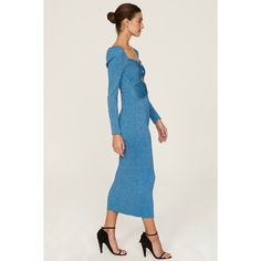 Blue knit (40% Viscose, 26% Polyamide, 10% Metallized Fiber). Sheath. Long sleeves. Sweetheart. Pull on. 49" from shoulder to hemline. Imported. Metallic Knit Dress, Rent The Runway, Closet Designs, Knit Midi, Knit Midi Dress, Blue Midi Dress, Self Portrait, Knit Dress, Midi Dress