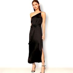 Nwt Black With Black Print Bcbg Dress With Tie Belt And Slits Up The Sides. Maxi Dinner Dress, Boho Chiffon Dress, Moss Dress, One Shoulder Midi Dress, One Shoulder Gown, Ella Moss, Empire Waist Dress, Ruched Bodycon Dress, Printed Midi Dress