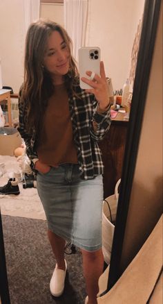 Fall Skirt Outfits With Boots Modest, Cute Pentecostal Outfits, Casual Skirt Outfits Modest, Modest Church Outfits Winter, Modest Jean Skirt Outfits, Cute Modest Outfits With Jeans, Apostolic Fashion Fall, Pentecostal Outfits Church, Pentecostal Outfits Casual