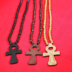 Wooden Long Beaded Ankh (Life) Necklace Bohemian Beaded Cross Necklace, Bohemian Cross-shaped Beaded Necklaces, Bohemian Ankh Necklace For Festivals, Taino Symbols, Island Park, Adjustable Necklace, Beaded Necklaces, White Stone, Adjustable Bracelet