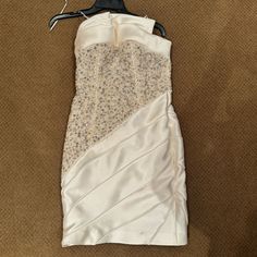 White Strapless Beaded Mini Dress From Mac Duggal, Size European 6 Beaded Mini Dress, Mac Duggal Dresses, Mac Duggal, White Beads, Strapless Dress, Color White, Mac, Size 6, Mini Dress