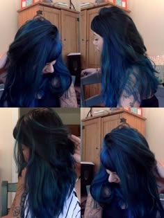 reddit: r/ Hair Styles Wolf Cut, Black And Blue Hair, Bleach Balayage, Blue And Black Hair, Billie Eilish Hair, Blue Hair Color Ideas, Bright Blue Hair, Midnight Blue Hair, Dark Blue Hair